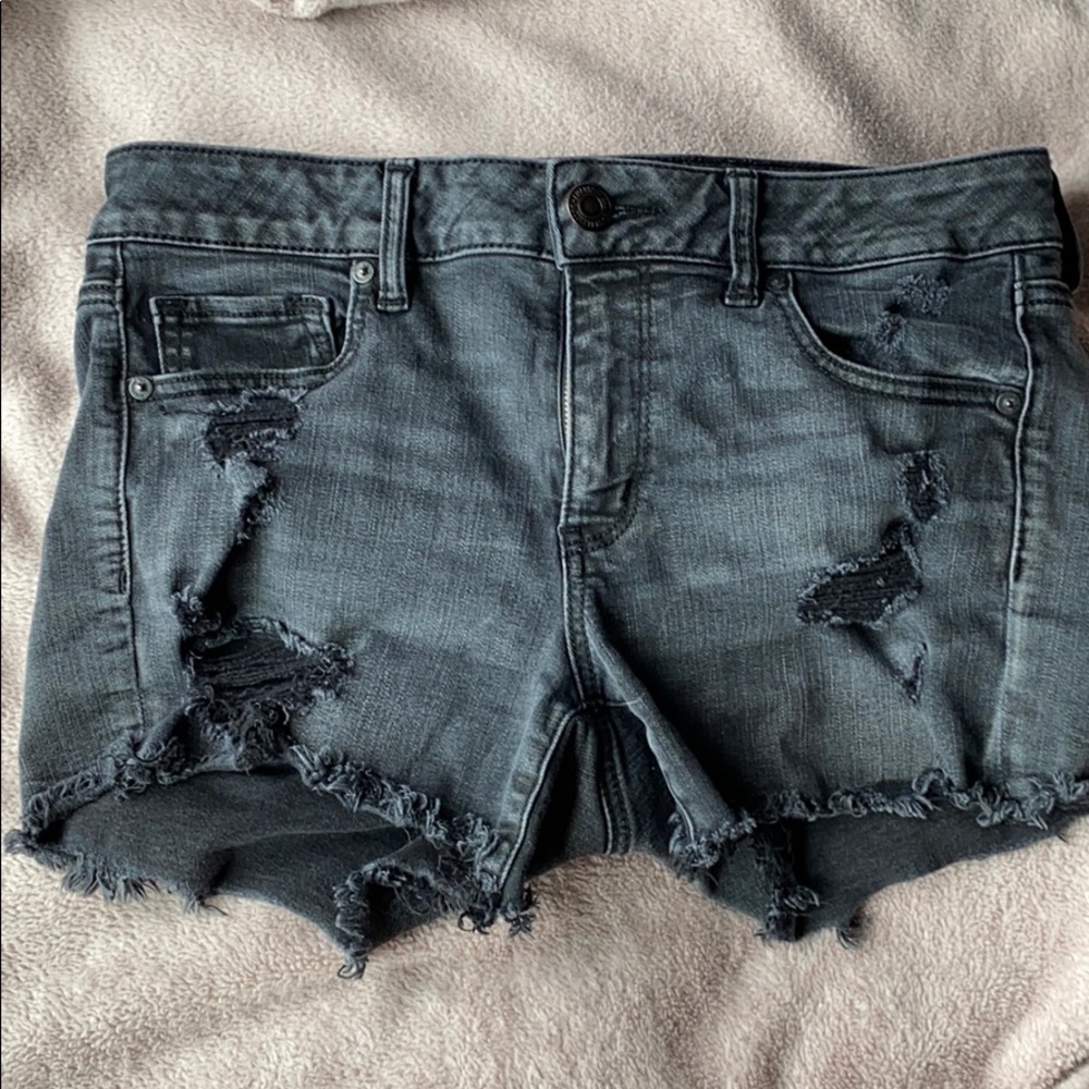 American Eagle Super Stretch black ripped shorts